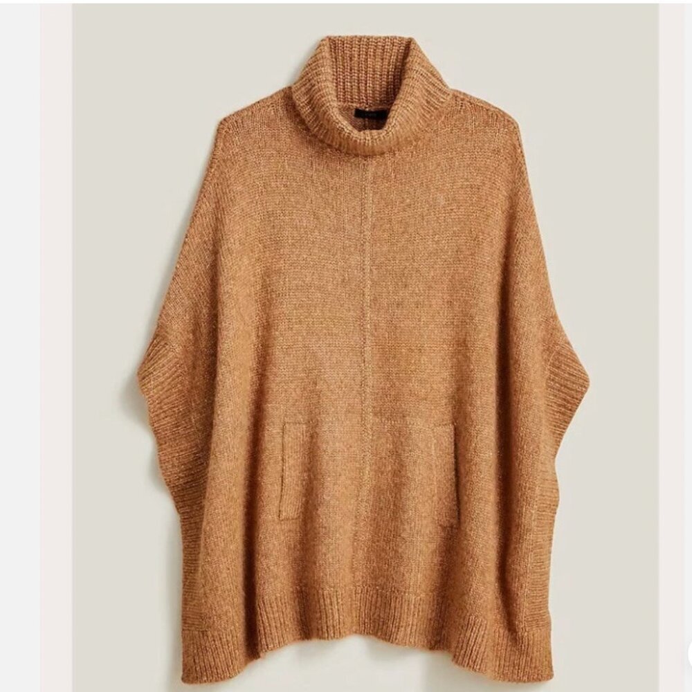 J. Crew Alpaca Blend Relaxed Turtleneck Poncho Sweater Heather Desert Tan